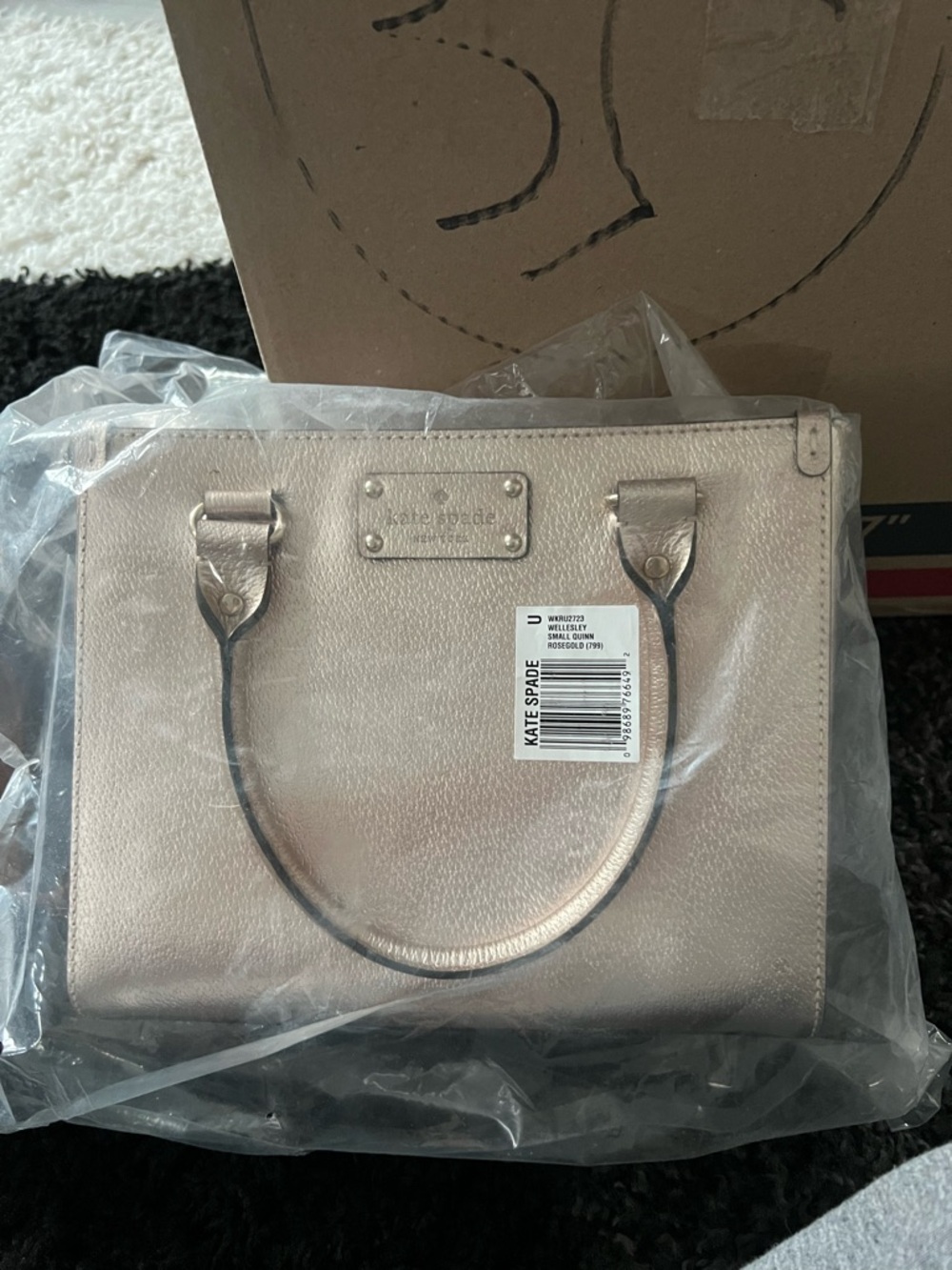 kate spade Rose Gold Metallic Leather Satchel Weasley small